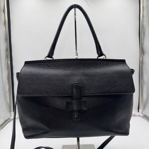 Gianni Notaro Vintage CJ Black Pebbled Leather Satchel Handbag Made in Italy
